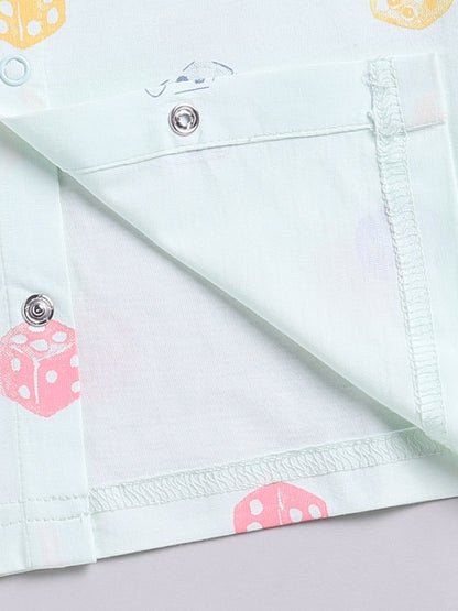 Sea Green Graphic Cotton Full Sleeve Night Suit
