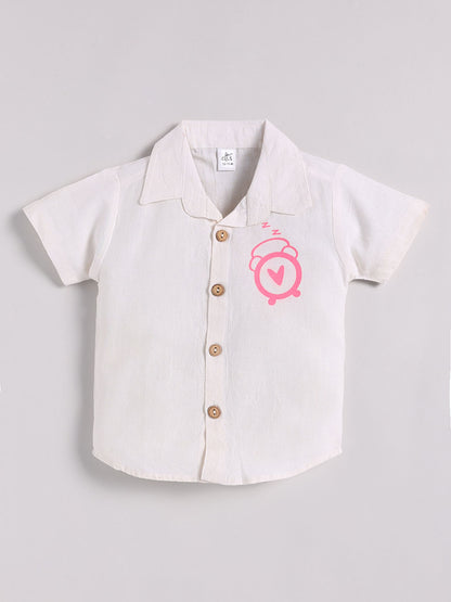 Off White Cotton Typography Co-ord Set Half Sleeve