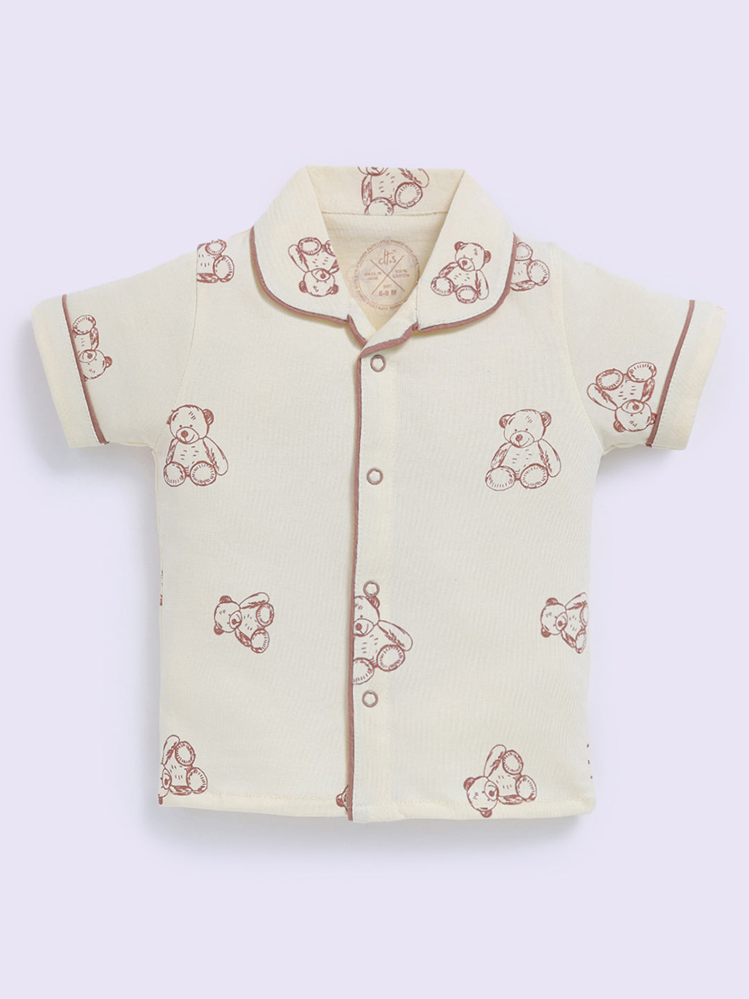 Bear Printed Cream Cotton Half Sleeve Night Suit