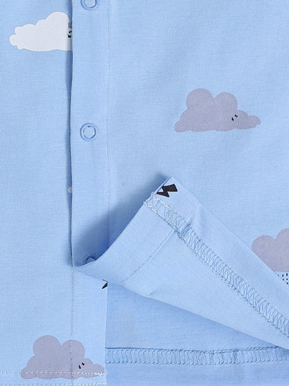 'Clouds' Blue Cotton Full Sleeve Night Suit