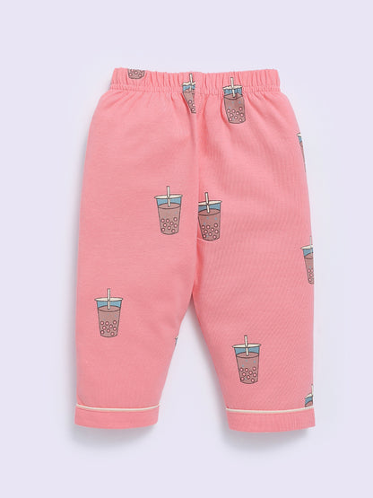Pink Cotton Typography Full Sleeve Night Suit
