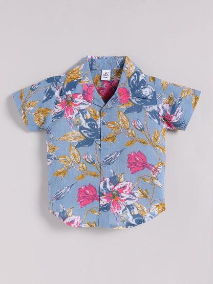 Blue Cotton Floral Half Sleeve Co-ord Set