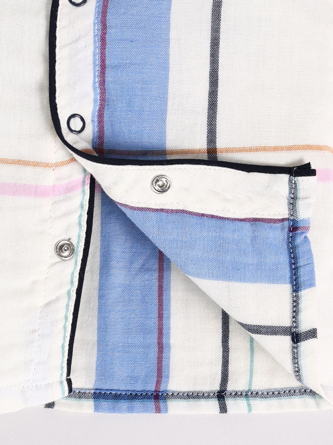 Off White Cotton Checked Full Sleeve Night Suit