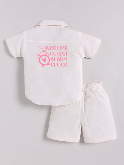 Off White Cotton Typography Co-ord Set Half Sleeve