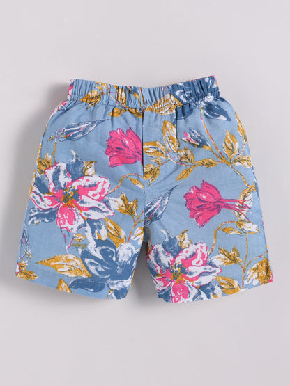 Blue Cotton Floral Half Sleeve Co-ord Set