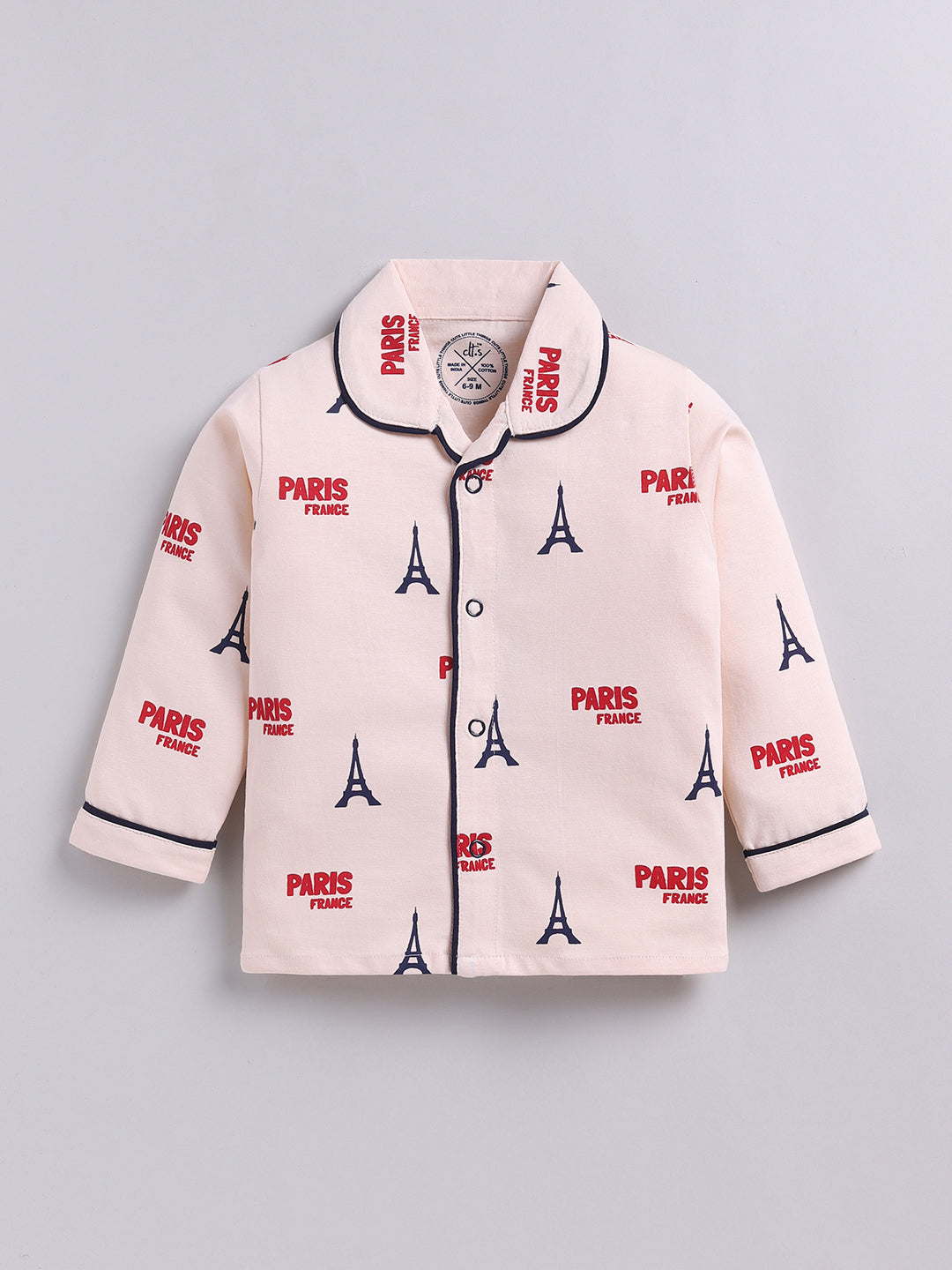 Beige Typography Cotton Full Sleeve Night Suit