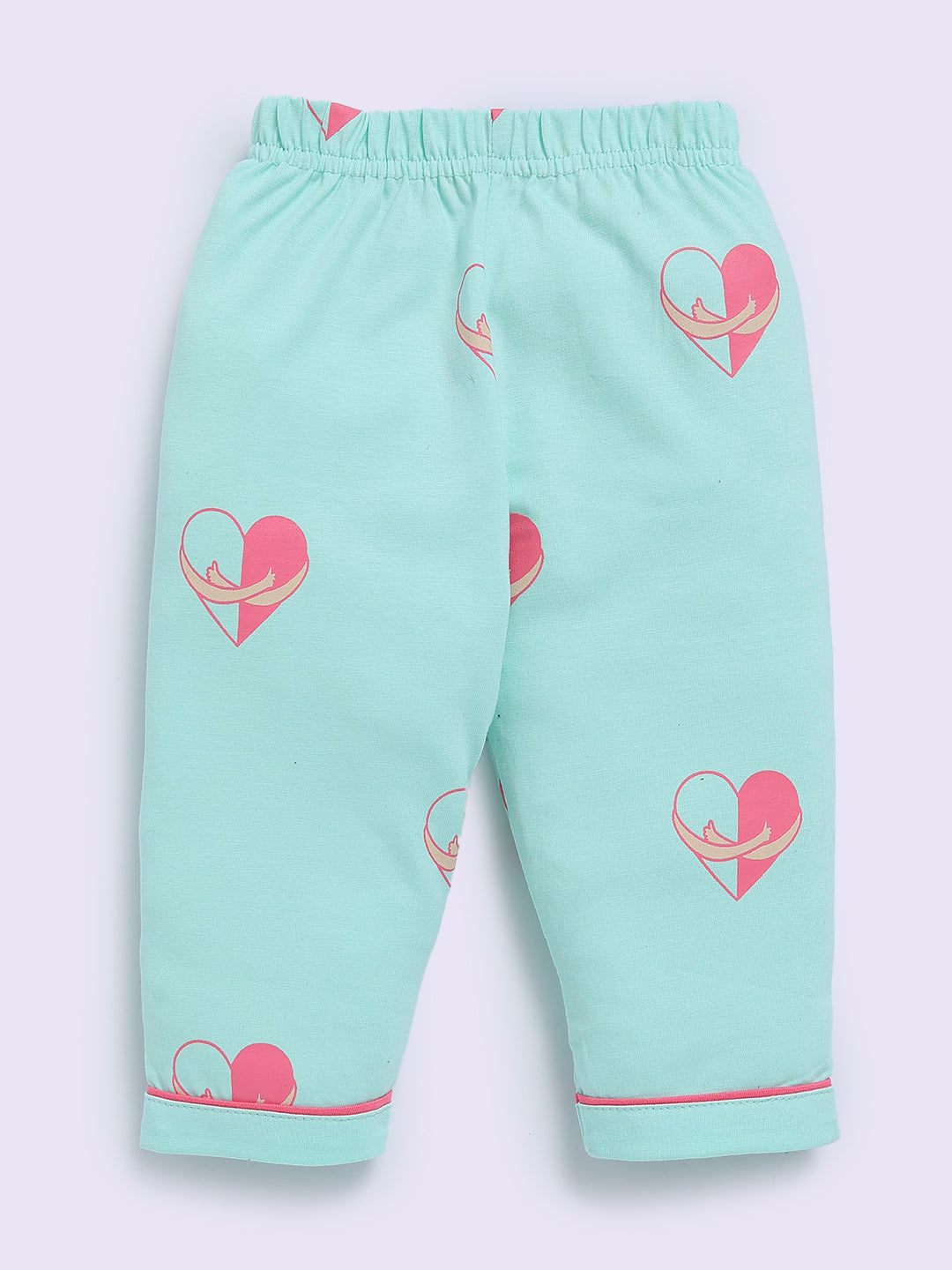 Hearts Theme Sea Green Cotton Full Sleeve Night Suit