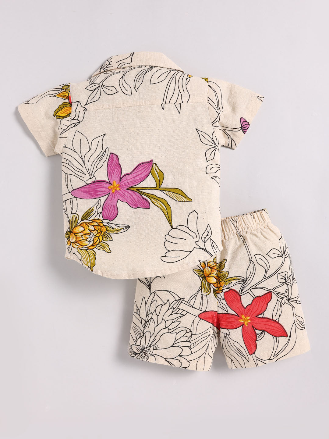 Cream Cotton Floral Half Sleeve Co-ord Set