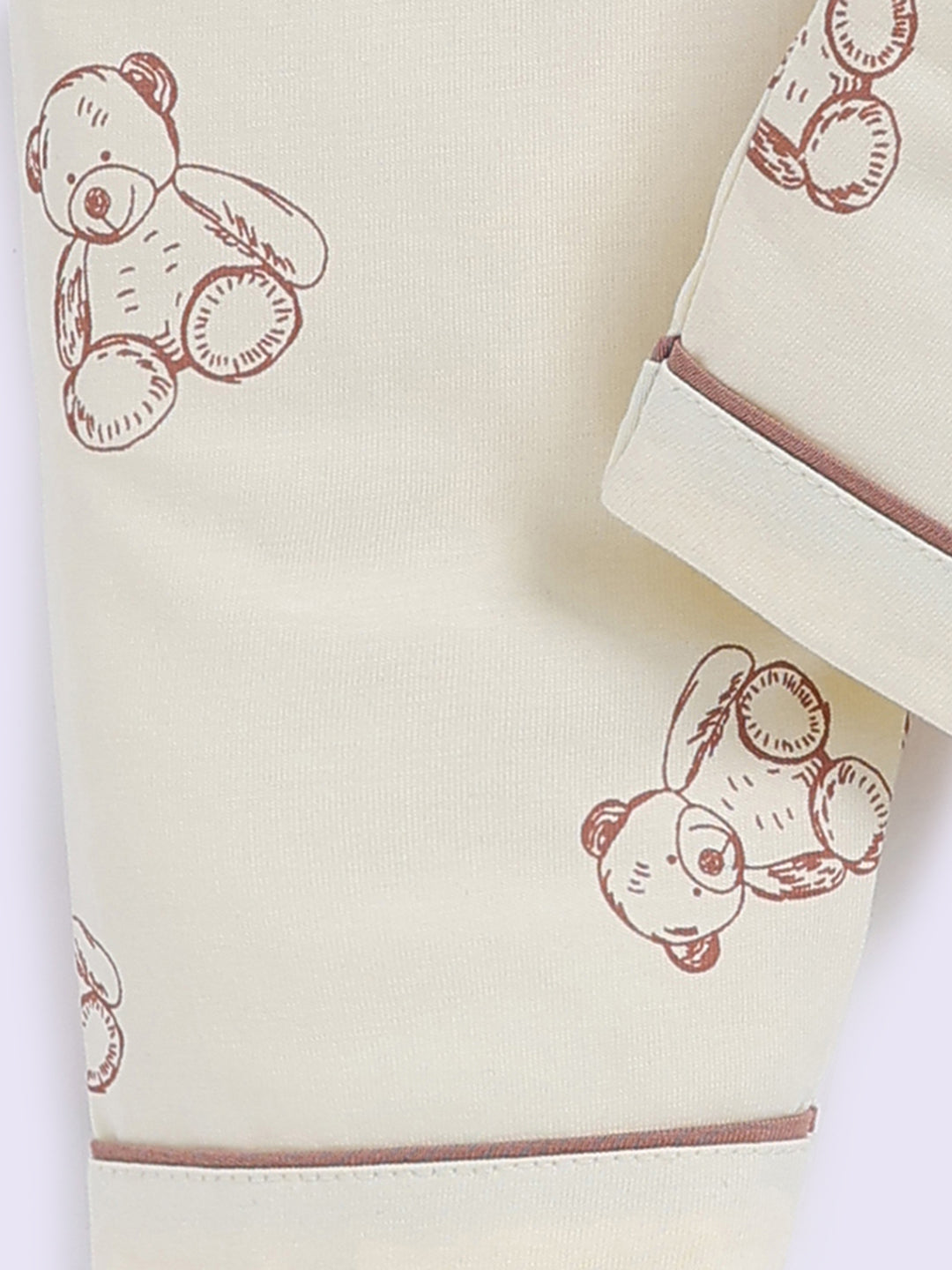 Bear Printed Cream Cotton Half Sleeve Night Suit