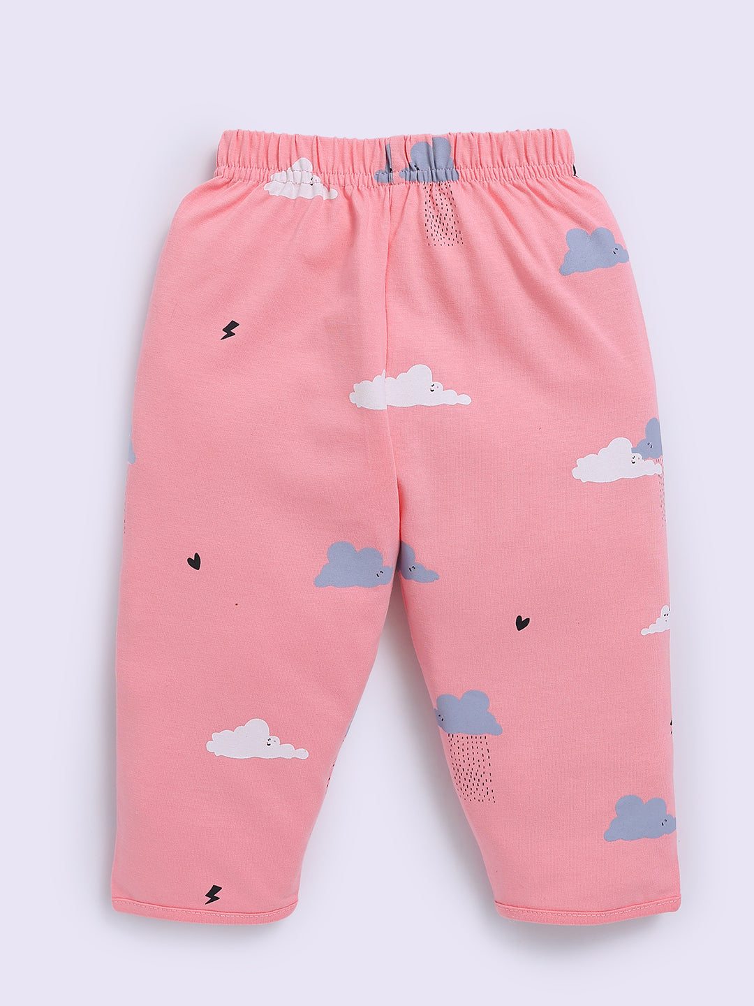 'Clouds' Pink Cotton Full Sleeve Night Suit