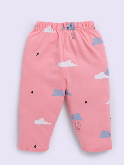 'Clouds' Pink Cotton Full Sleeve Night Suit