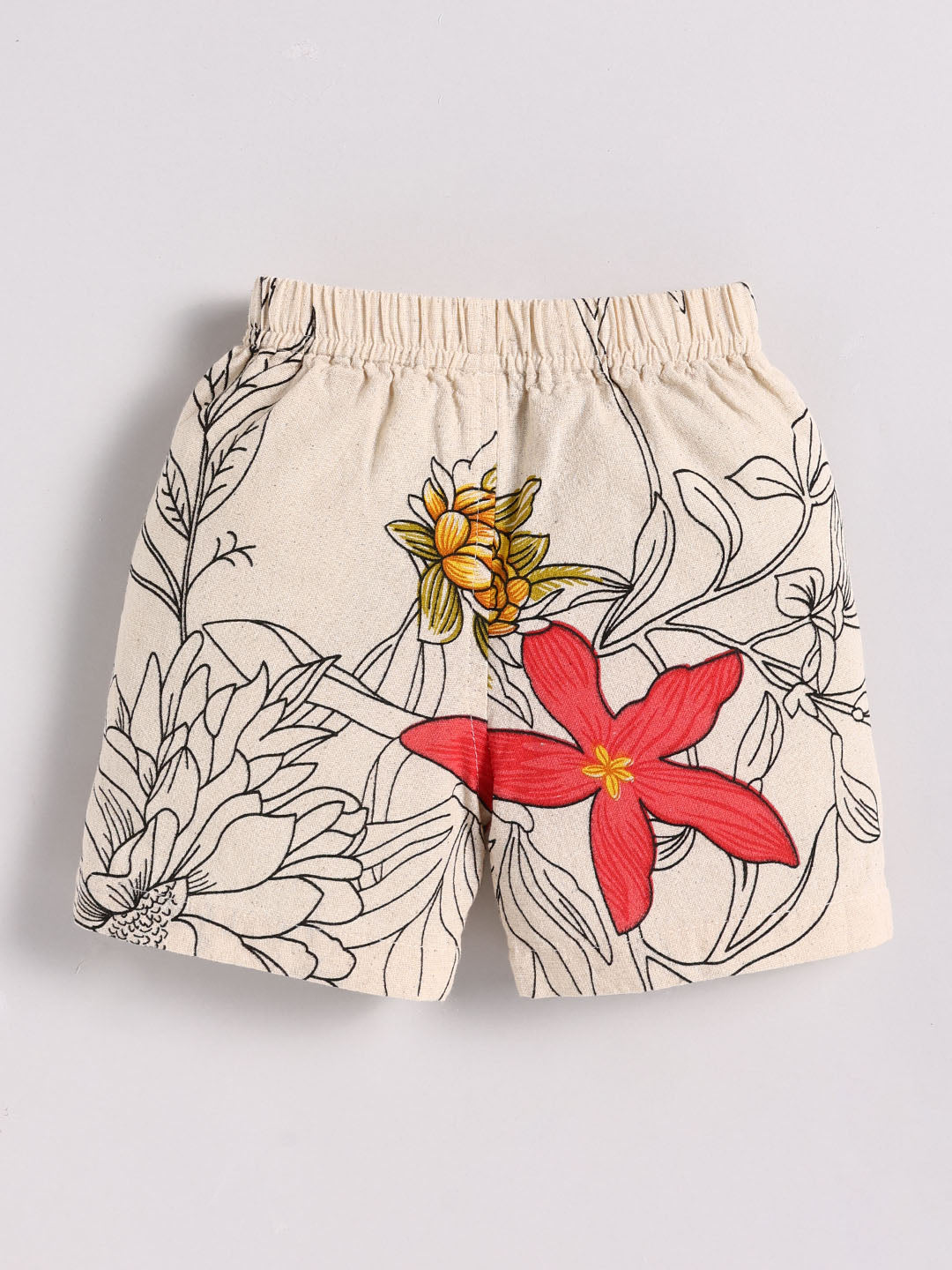 Cream Cotton Floral Half Sleeve Co-ord Set