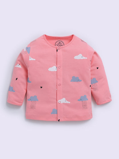 'Clouds' Pink Cotton Full Sleeve Night Suit