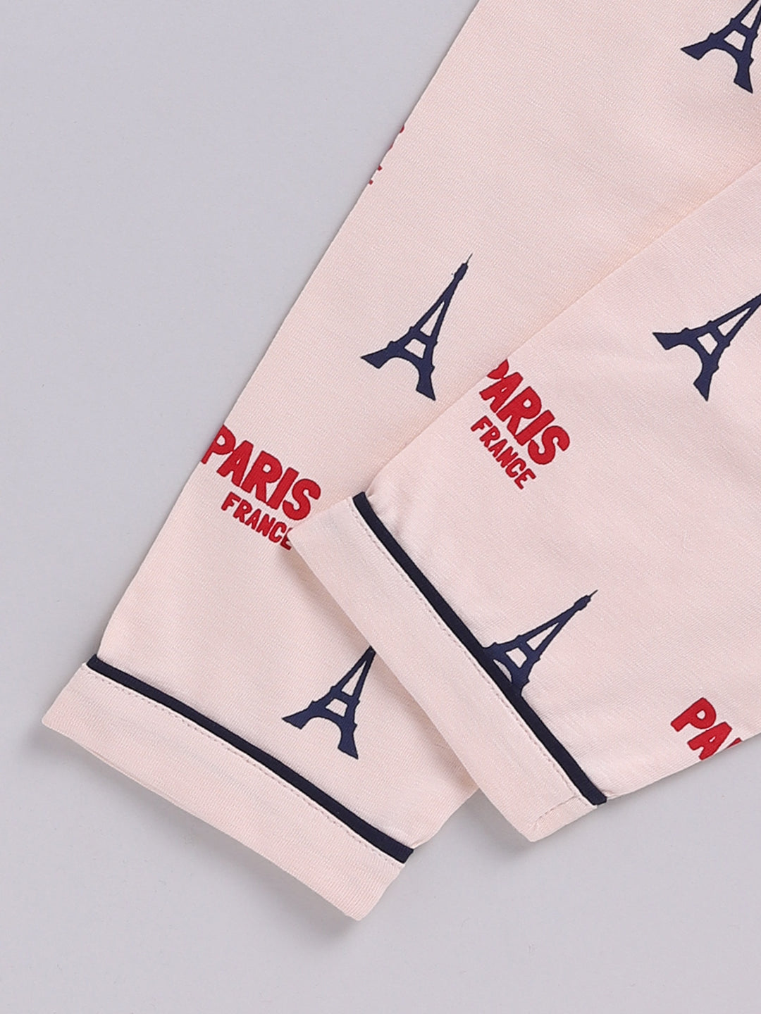 Beige Typography Cotton Full Sleeve Night Suit