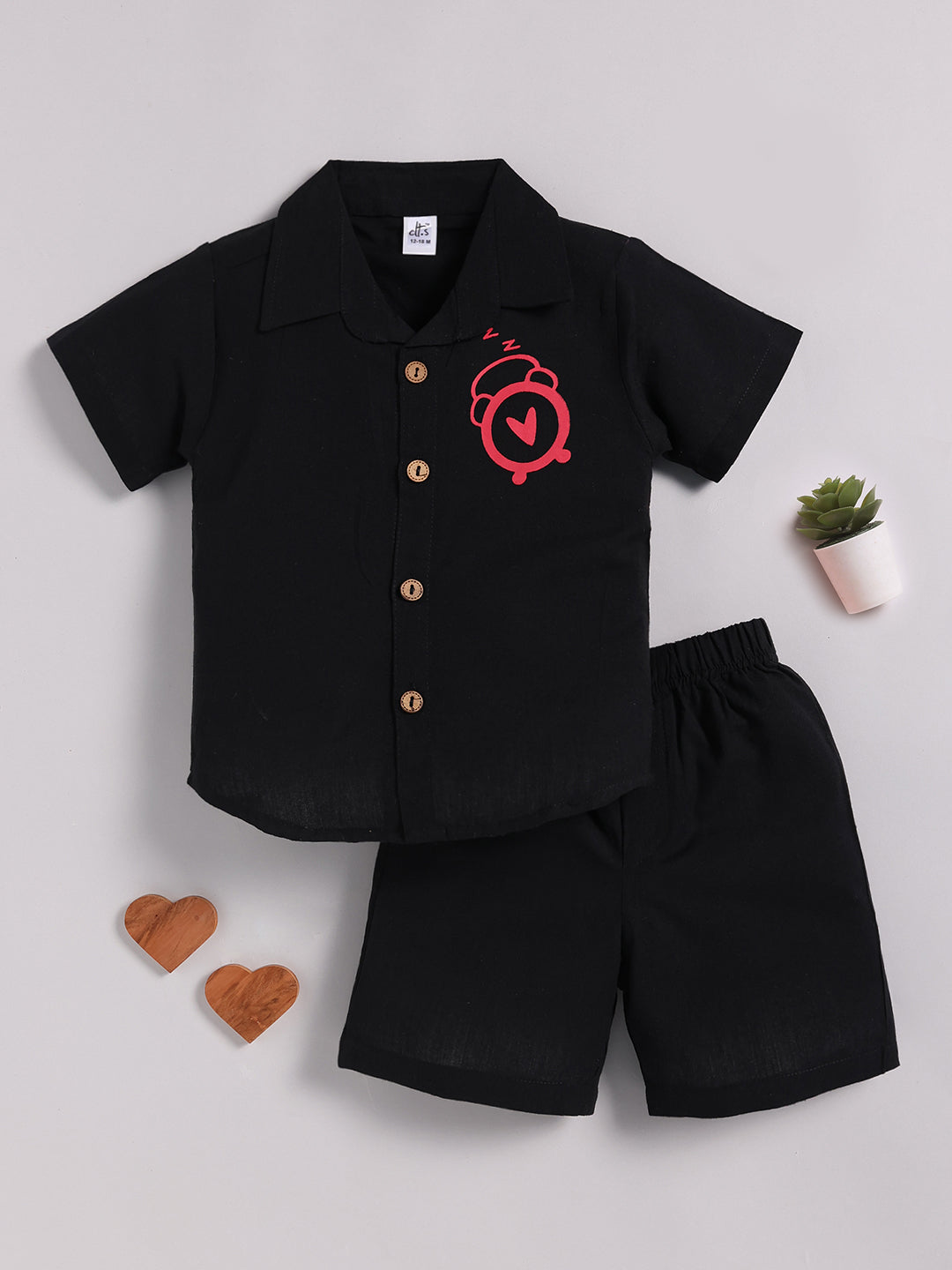 Black Cotton Typography Co-ord Set Half Sleeve