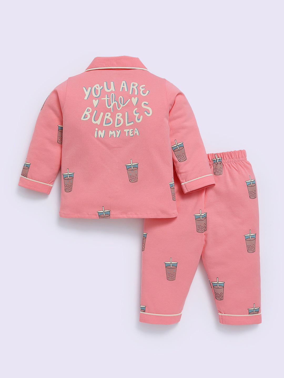 Pink Cotton Typography Full Sleeve Night Suit