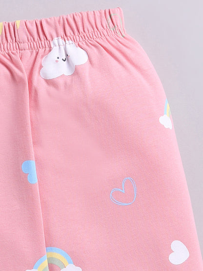 Pink Graphic Cotton Full Sleeve Night Suit