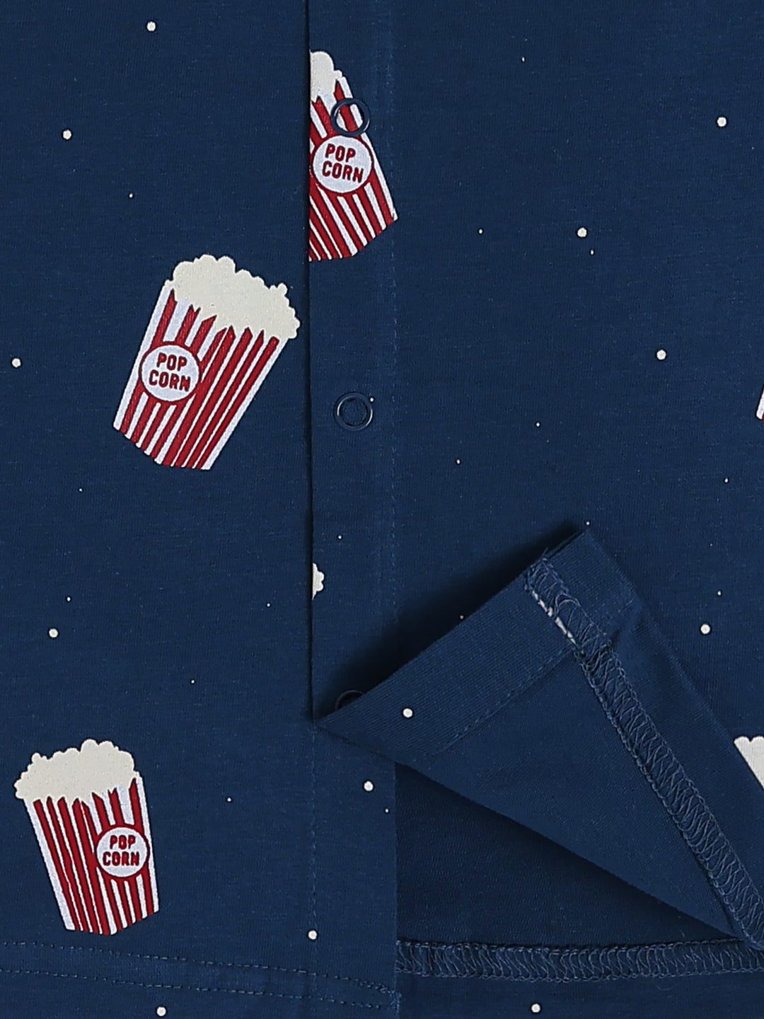 Popcorn Printed Blue Cotton Full Sleeve Night Suit