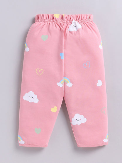 Pink Graphic Cotton Full Sleeve Night Suit