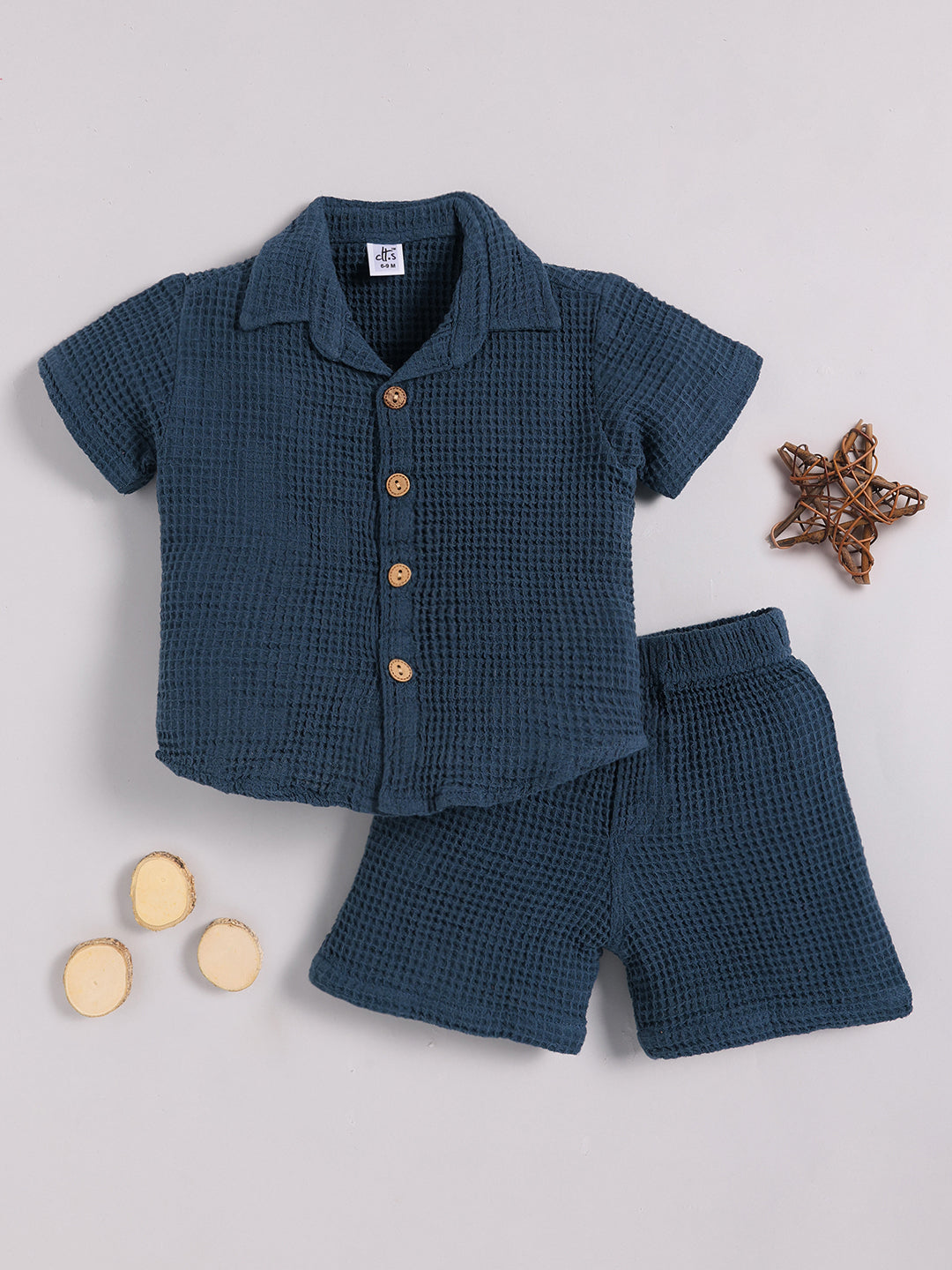 Blue Cotton Solid Half Sleeve Co-ord Set