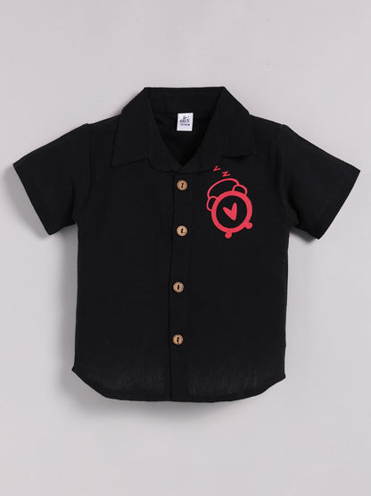 Black Cotton Typography Co-ord Set Half Sleeve