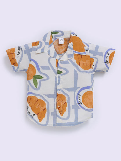 Off White Cotton Graphic Half Sleeve Co-ord Set