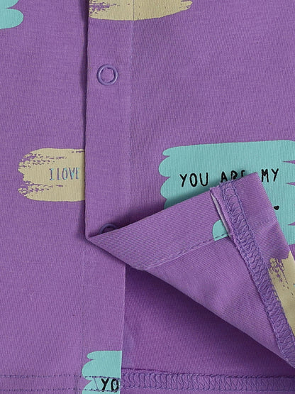 Purple Cotton Typography Full Sleeve Night Suit
