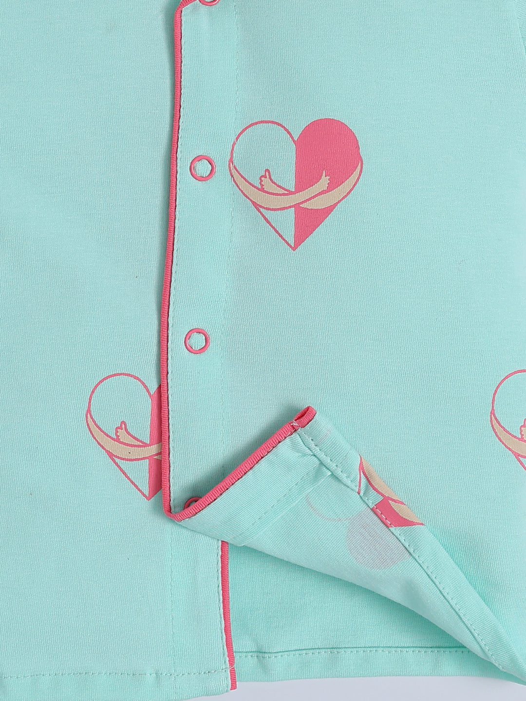 Hearts Theme Sea Green Cotton Full Sleeve Night Suit
