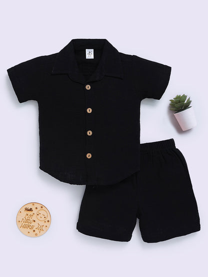 Black Cotton Solid Half Sleeve Co-ord Set