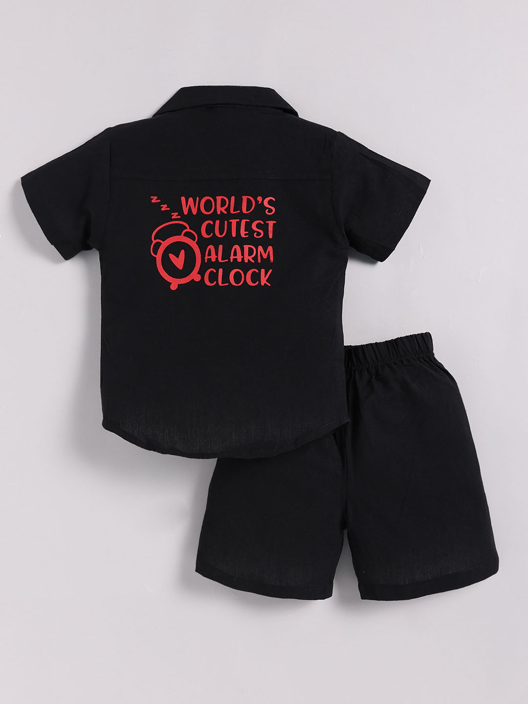 Black Cotton Typography Co-ord Set Half Sleeve