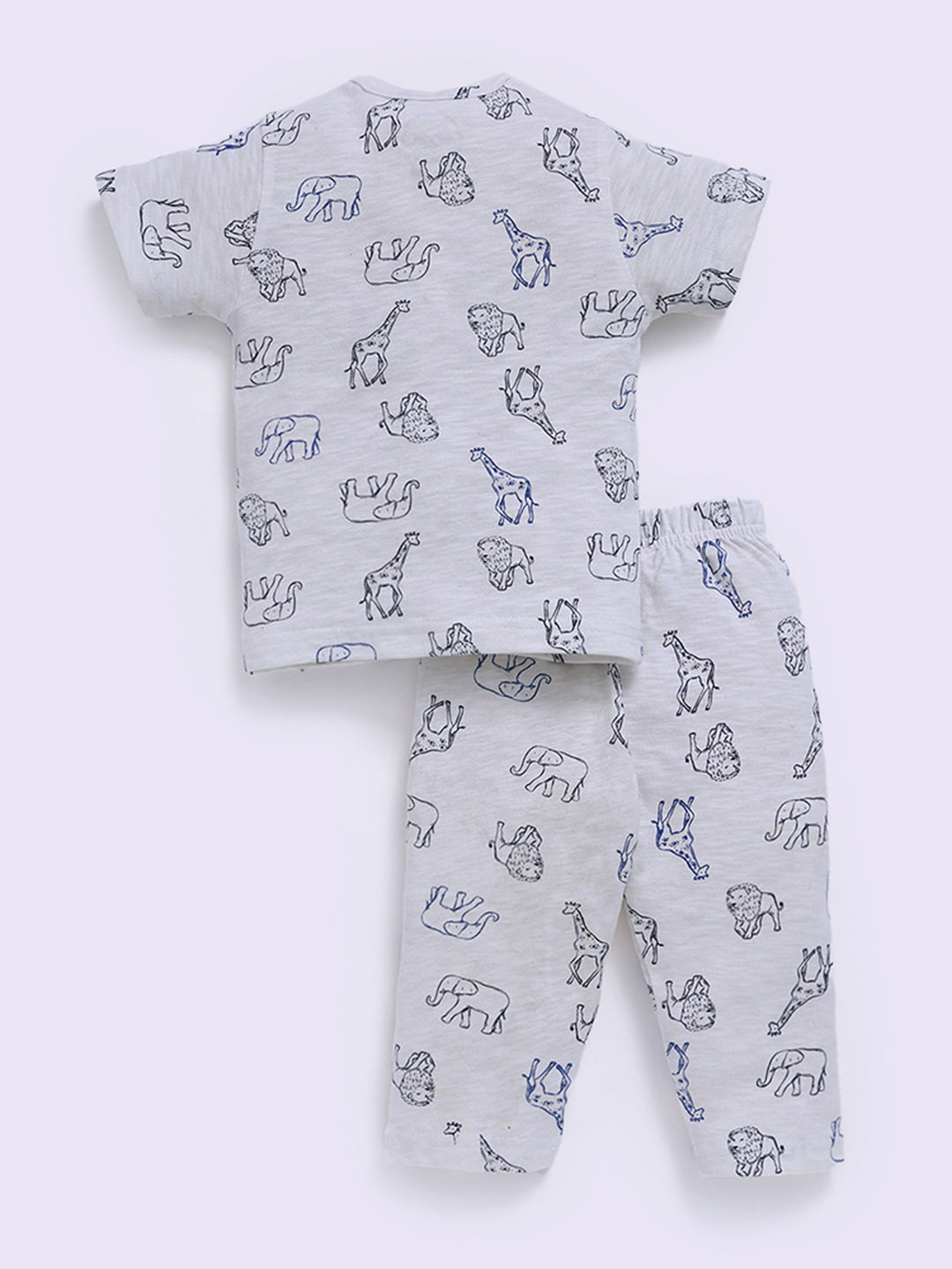 Off White Cotton Animal Print Half Sleeve Night Suit