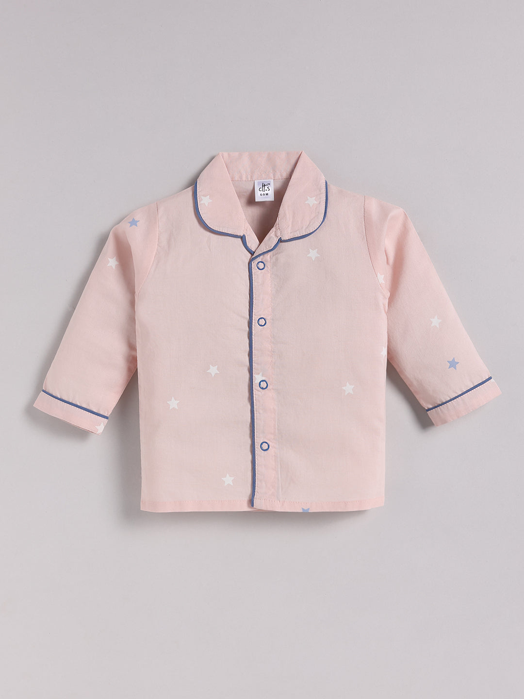 "Starry" Pink Cotton Full Sleeve Night Suit