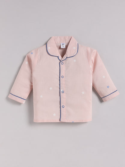 "Starry" Pink Cotton Full Sleeve Night Suit
