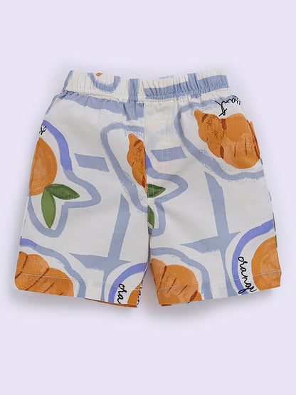Off White Cotton Graphic Half Sleeve Co-ord Set