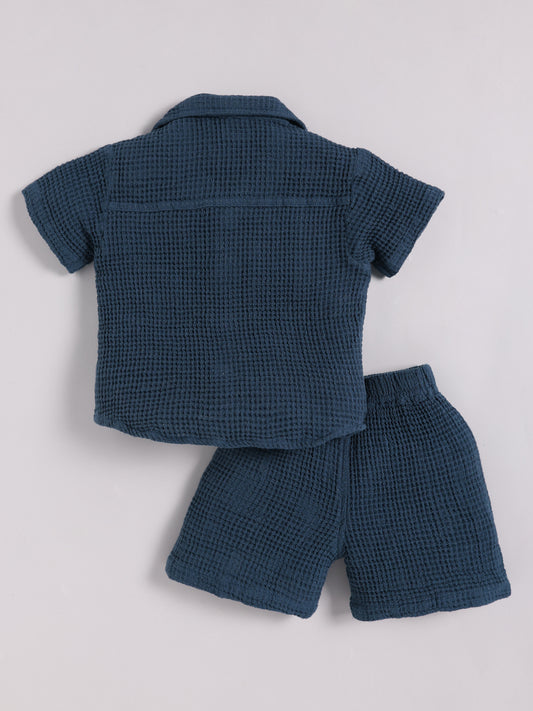 Blue Cotton Solid Half Sleeve Co-ord Set