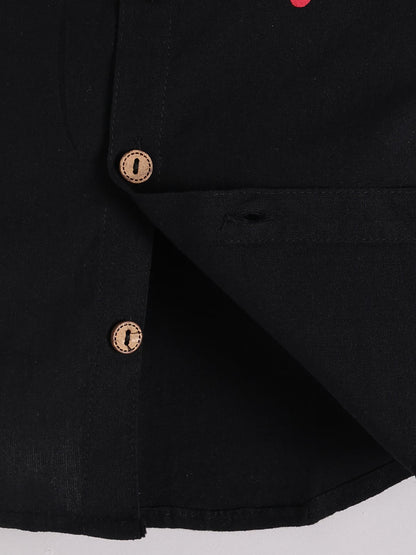 Black Cotton Typography Co-ord Set Half Sleeve