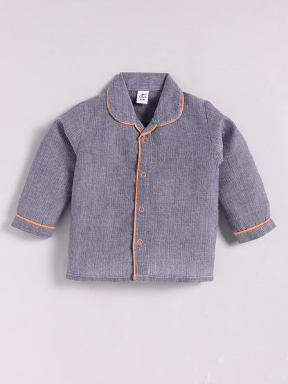 Grey Cotton Typography Full Sleeve Night Suit