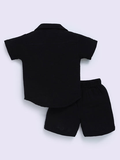 Black Cotton Solid Half Sleeve Co-ord Set
