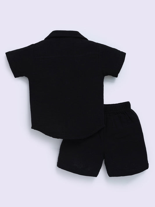 Black Cotton Solid Half Sleeve Co-ord Set