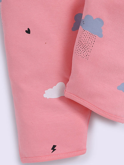 'Clouds' Pink Cotton Full Sleeve Night Suit