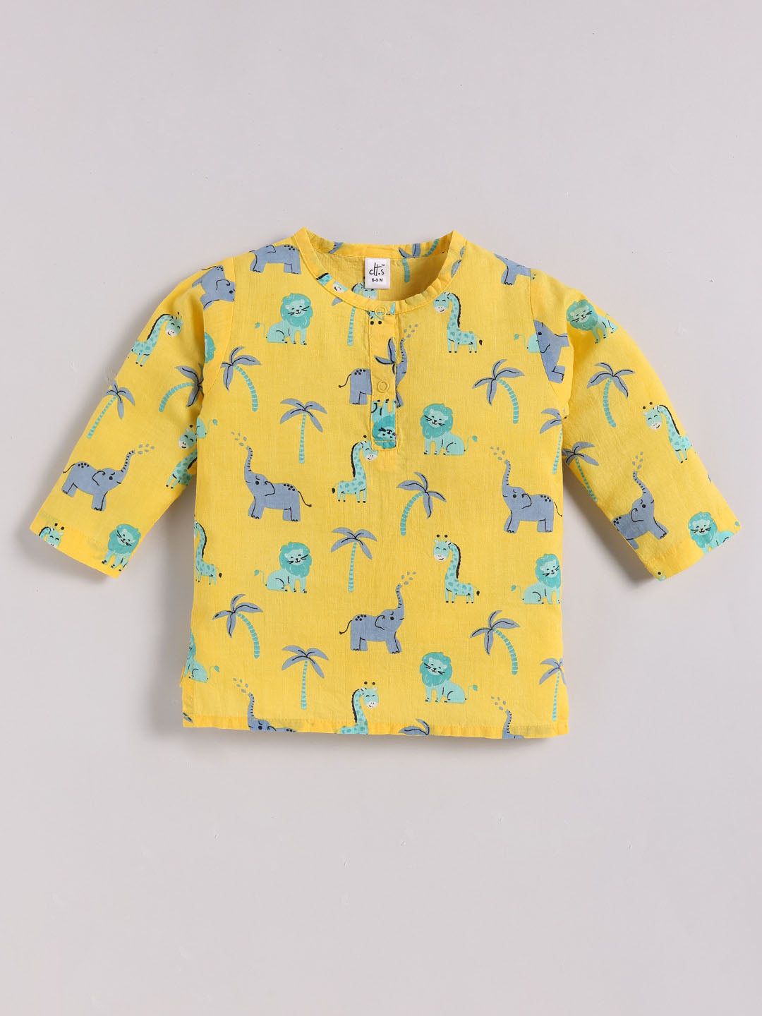 Yellow Cotton "Animal Kingdom" Full Sleeve Kurta Pyjama