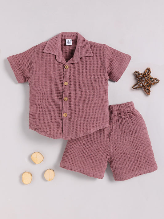 Purple Cotton Solid Half Sleeve Co-ord Set