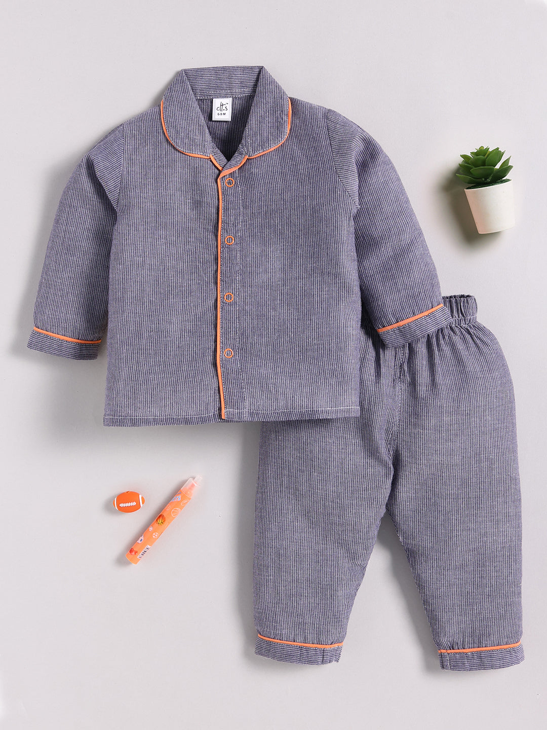 Grey Cotton Typography Full Sleeve Night Suit