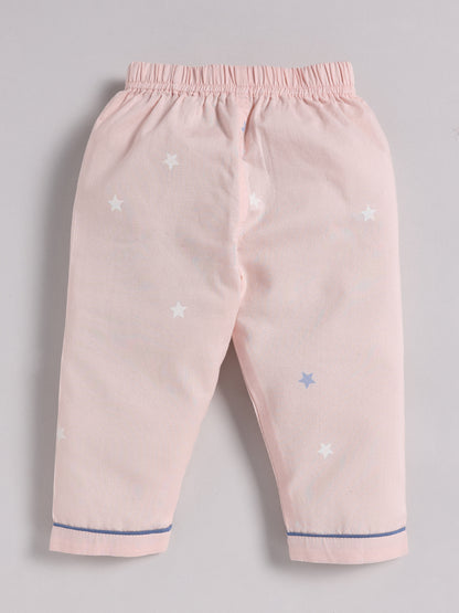 "Starry" Pink Cotton Full Sleeve Night Suit