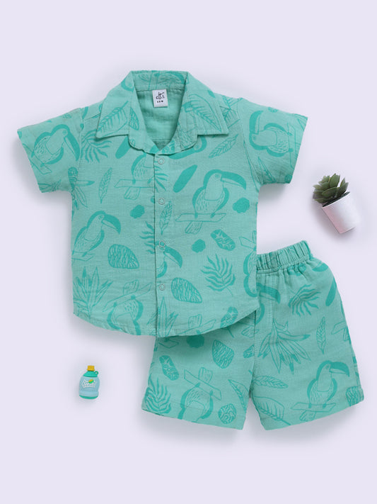 Green Floral Short Sleeves Co-ord Set