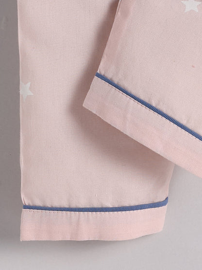 "Starry" Pink Cotton Full Sleeve Night Suit