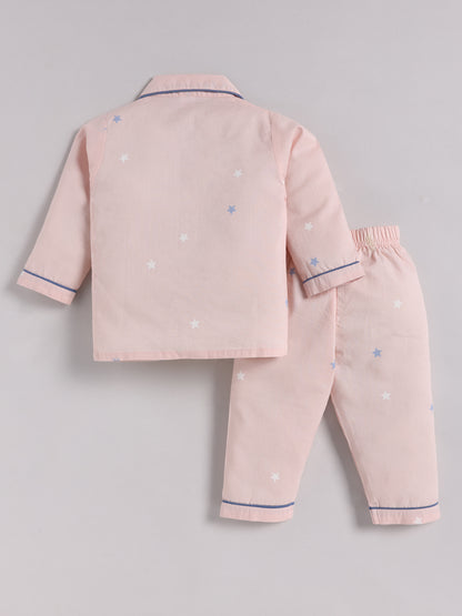 "Starry" Pink Cotton Full Sleeve Night Suit