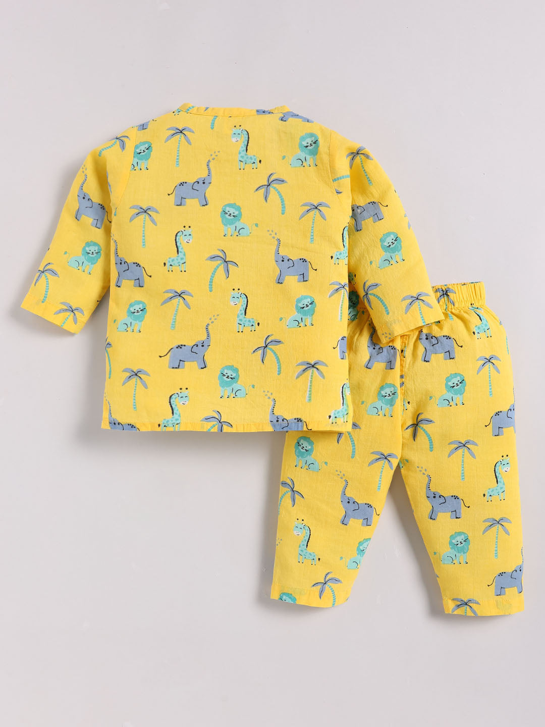 Yellow Cotton "Animal Kingdom" Full Sleeve Kurta Pyjama