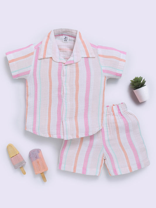 Multi Striped Short Sleeves Co-ord Set
