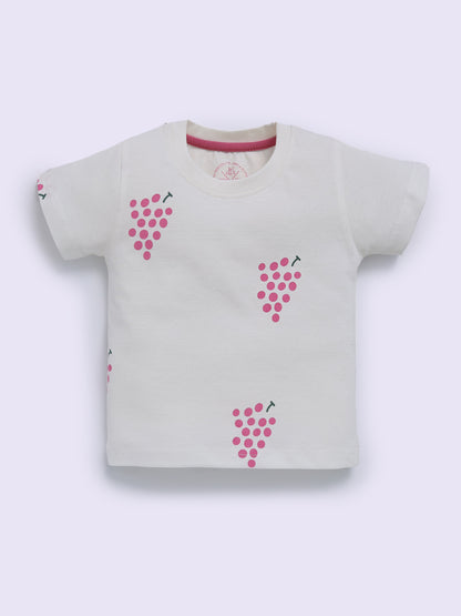 Off White "Grapes" Half Sleeve Cotton Co-ord Set